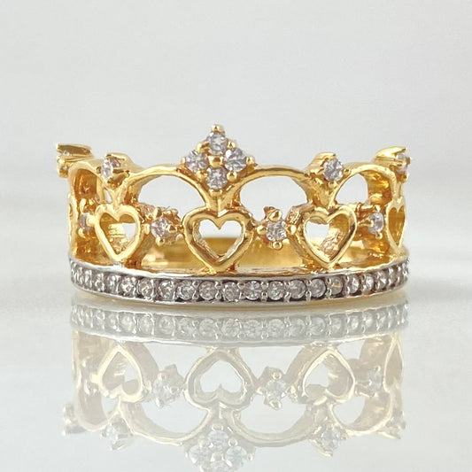Anillo Corona Corazones Enlazados  3.65gr / T6 1/4 / Dos Oros Amarillo Blanco 18K ©