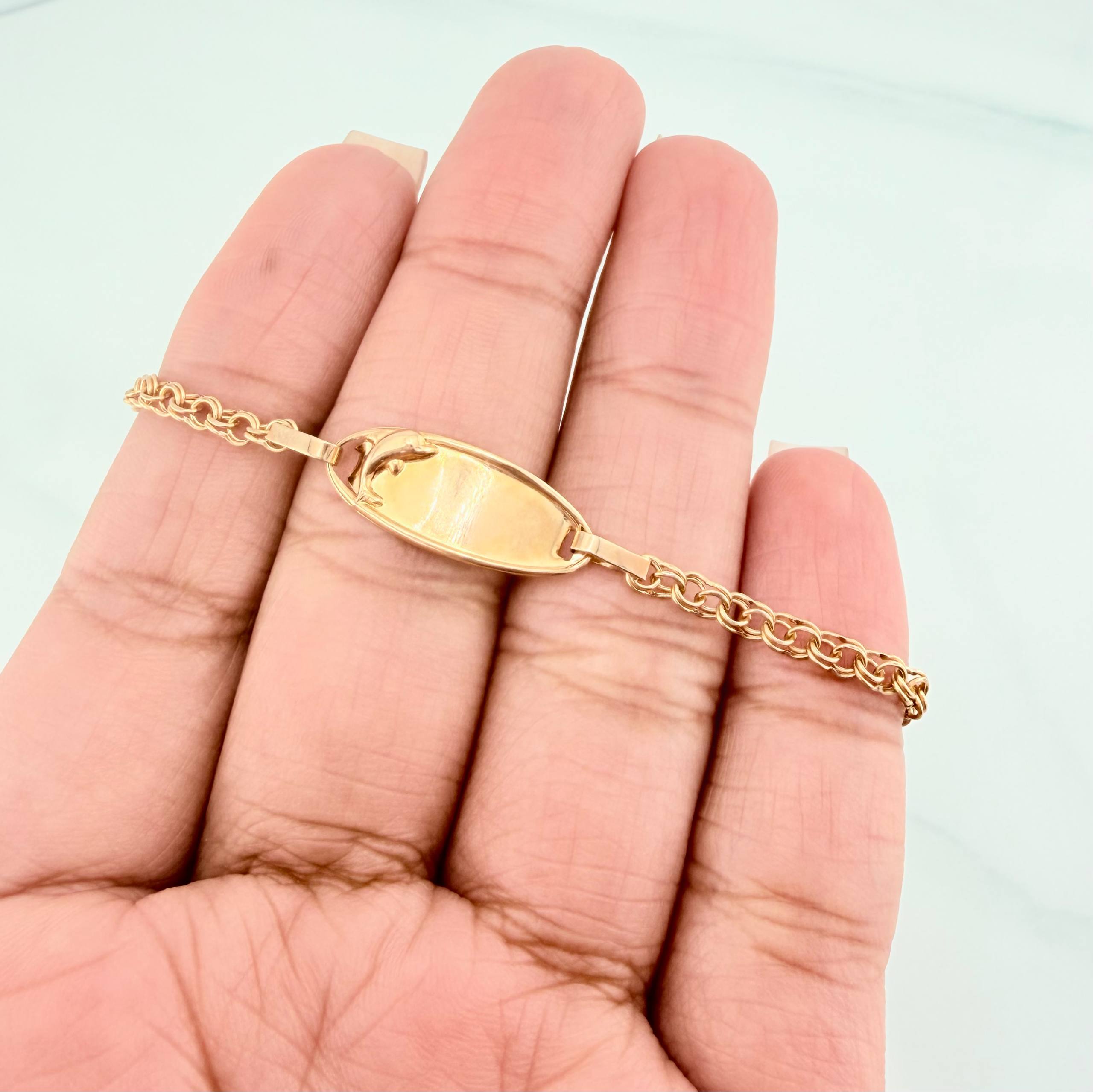Bracelet Baby Roll-On Oval Plate Dolphin 2.35 g / 6 1/4 in / 5 1/2 in 2.8 mm Yellow Gold 18K