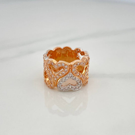 Anillo Corazones Intercalados 6.75 g / T4 1/2 Dos Oros Blanco Rosa 18K