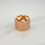 Anillo Corazones Intercalados 6.75 g / T4 1/2 Dos Oros Blanco Rosa 18K