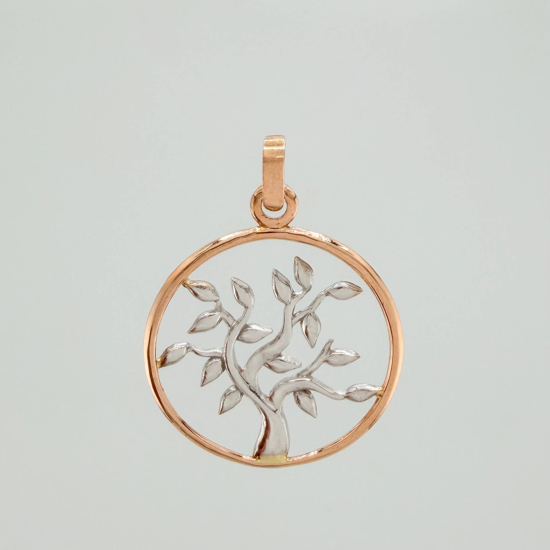 Pendant Tree of Life 2.25 g / 1 1/4 in Two Golds White Rose 18K