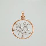 Pendant Tree of Life 2.25 g / 1 1/4 in Two Golds White Rose 18K