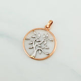 Pendant Tree of Life 2.25 g / 1 1/4 in Two Golds White Rose 18K