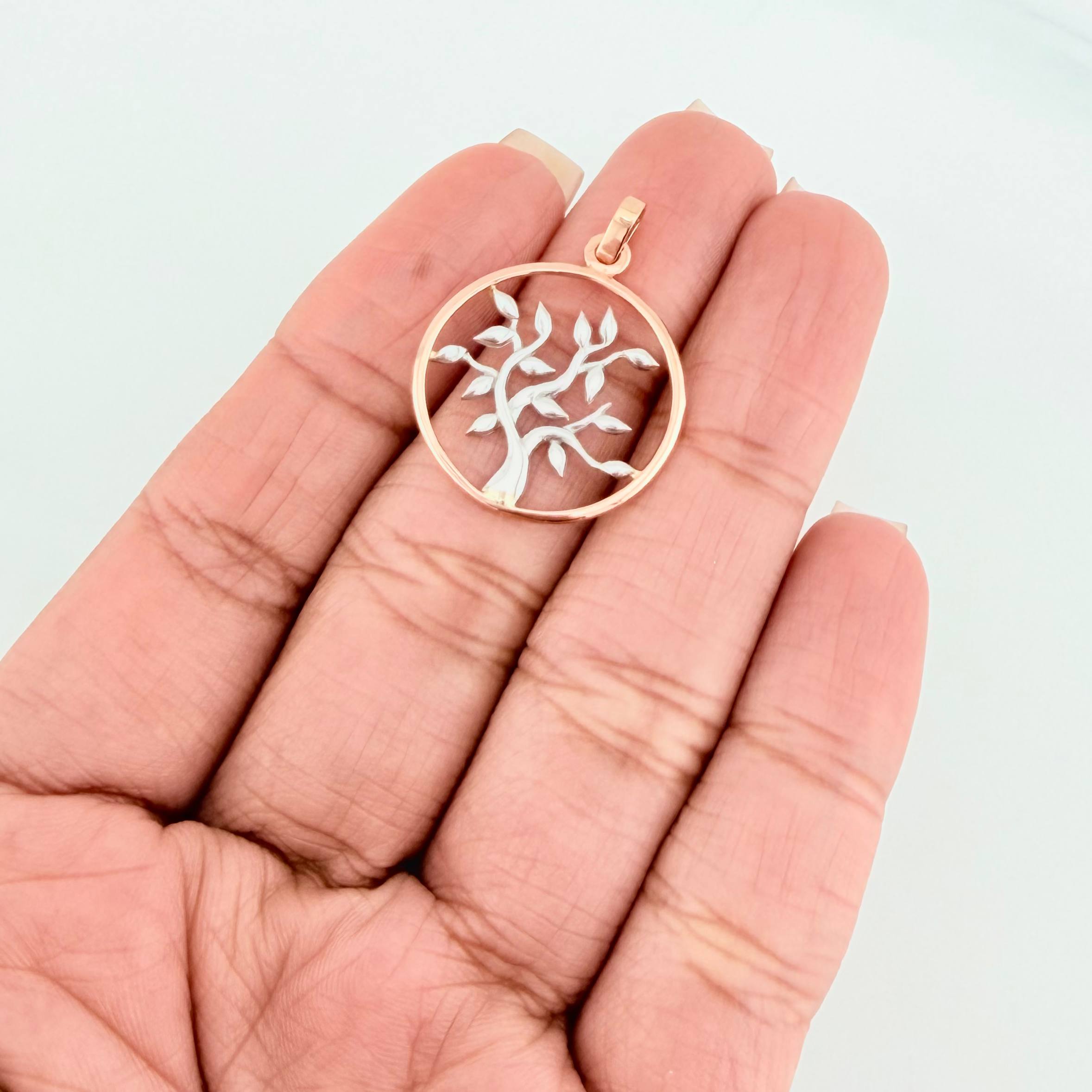 Pendant Tree of Life 2.25 g / 1 1/4 in Two Golds White Rose 18K