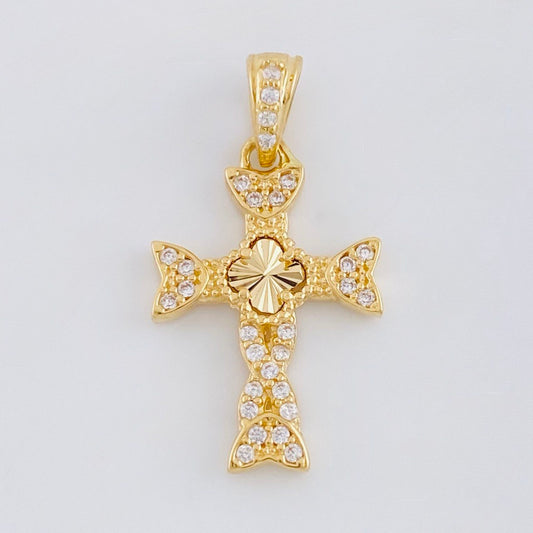 Dije Cruz Trebol Diamantado Trenzada 1.65 g / 1 in Oro Amarillo 18K