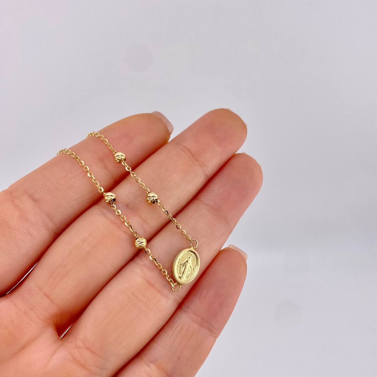 Adjustable Bracelet Classic Link Miraculous Virgin 2.25 g / 8 3/4 in - 2 1/2 in / 1.2 mm Yellow Gold 18K