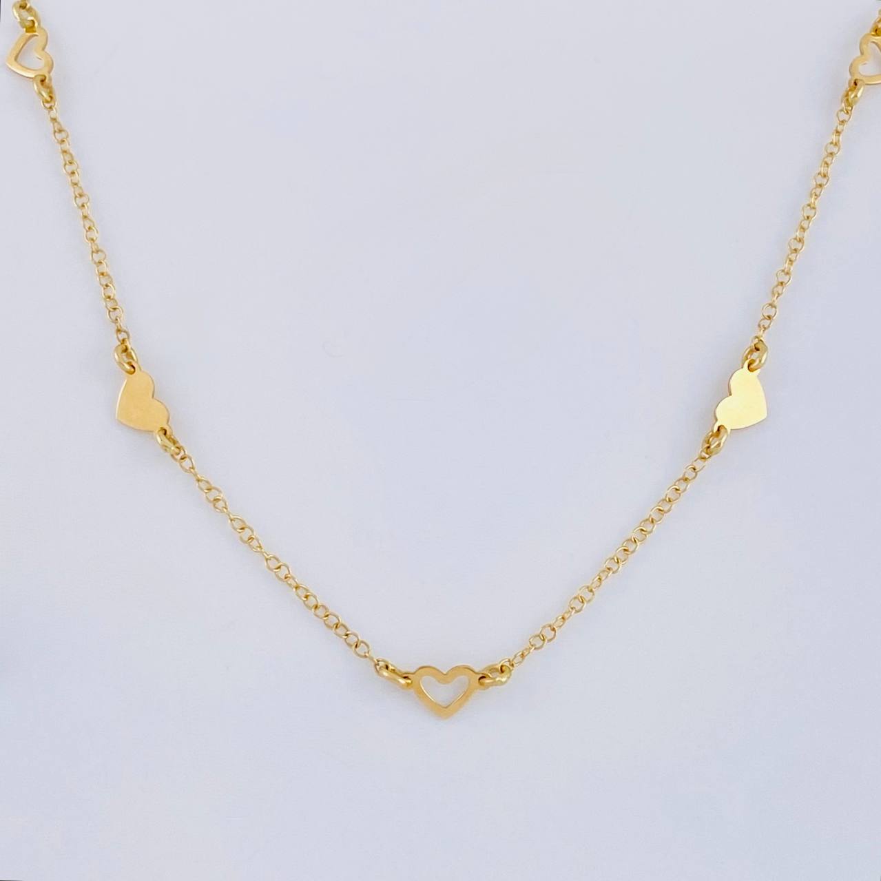 Cadena Aro Seguido Trio Silueta De Corazones 2.15 g / 17 1/4 in / 1.05 mm Oro Amarillo 18K