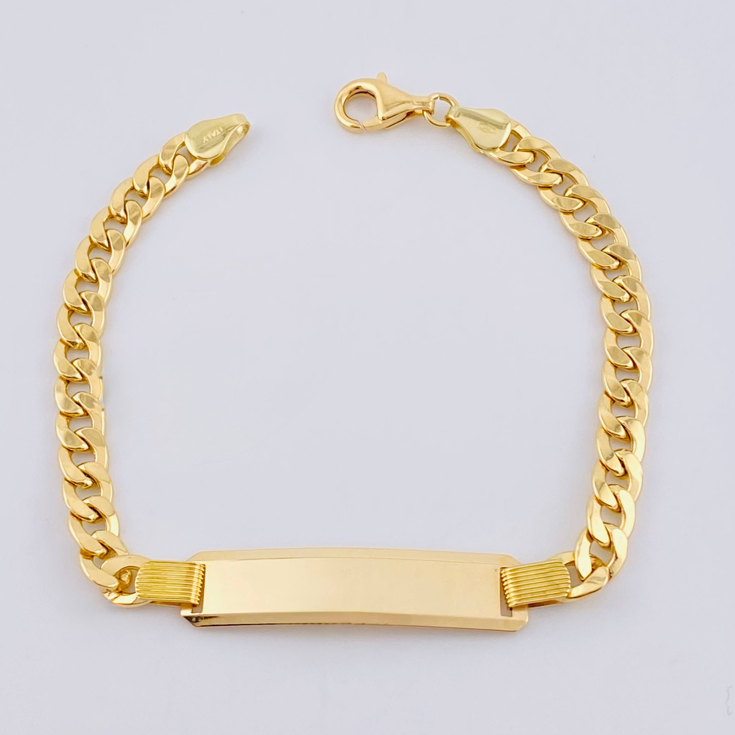 Pulso Cubano Placa Rectangular 10.95gr / 8 1/4 in / 5.7mm Oro Amarillo +1 18K *