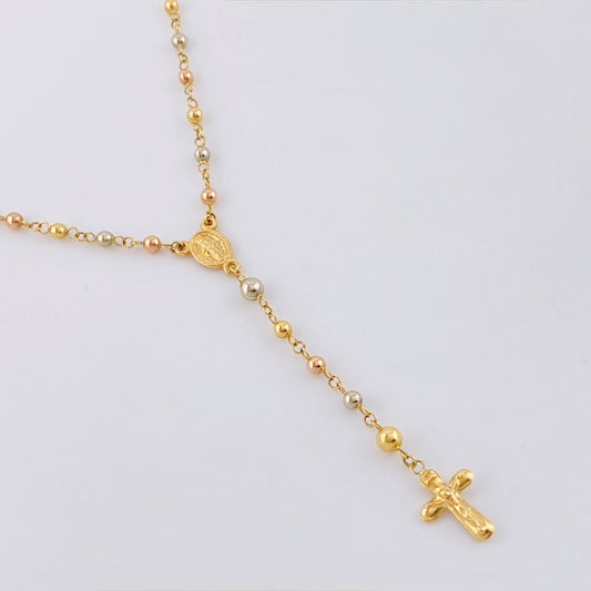Rosario Virgen Milagrosa Cruz Cristo 5.9gr / 19 3/4 in / 3mm-4mm Oro Amarillo +4 Tres Oros 18K