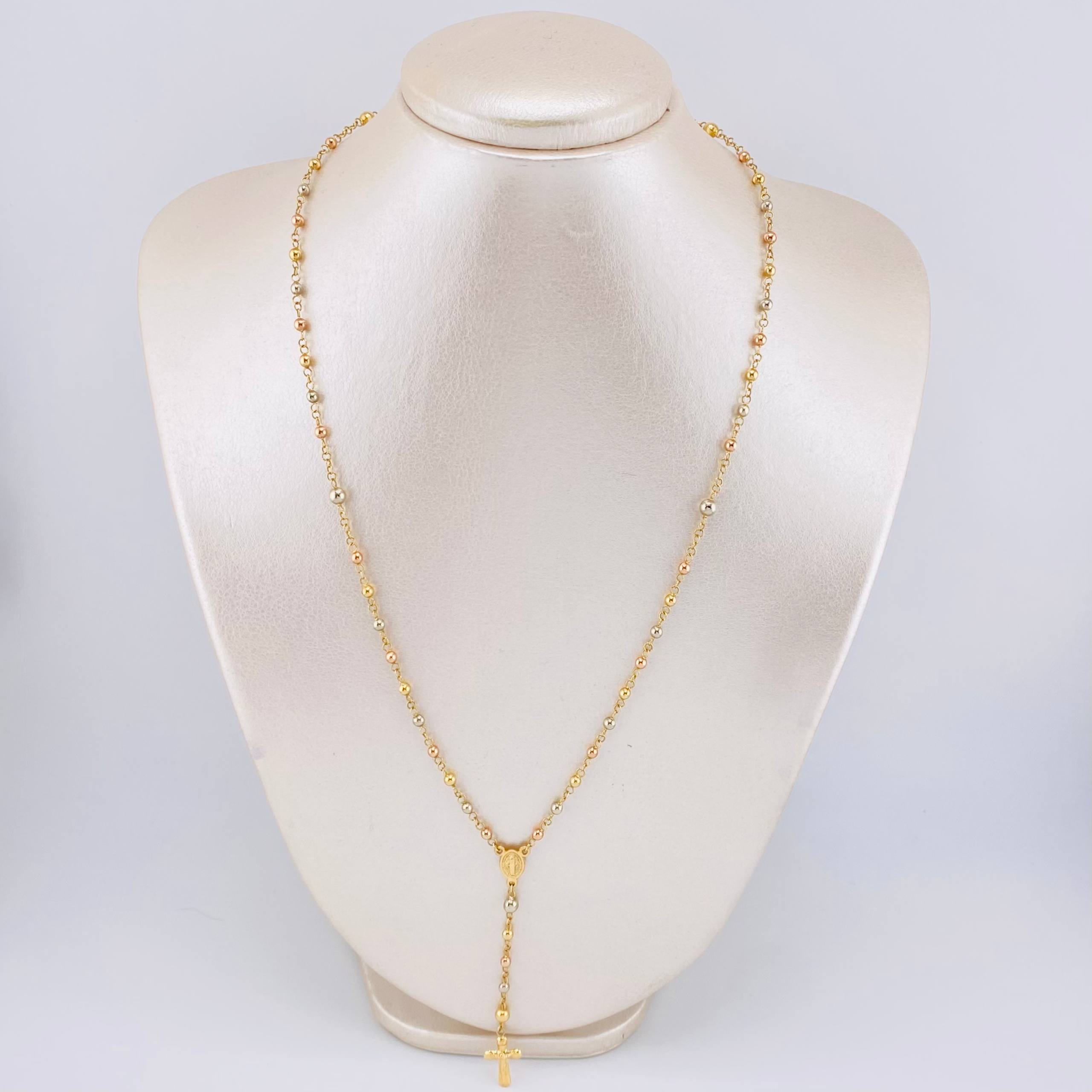 Rosario Virgen Milagrosa Cruz Cristo 5.9gr / 19 3/4 in / 3mm-4mm Oro Amarillo +4 Tres Oros 18K