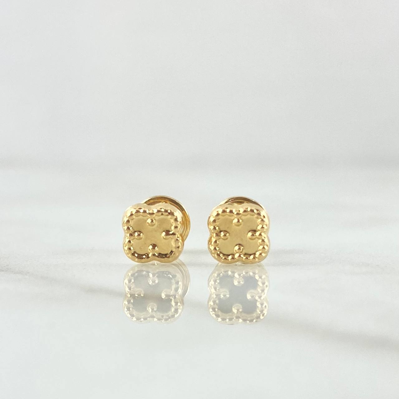 Stud Earrings Treból VCyA 0.55gr / 5mm Dotted Edge Yellow Gold Nac.Esp. 18K ©