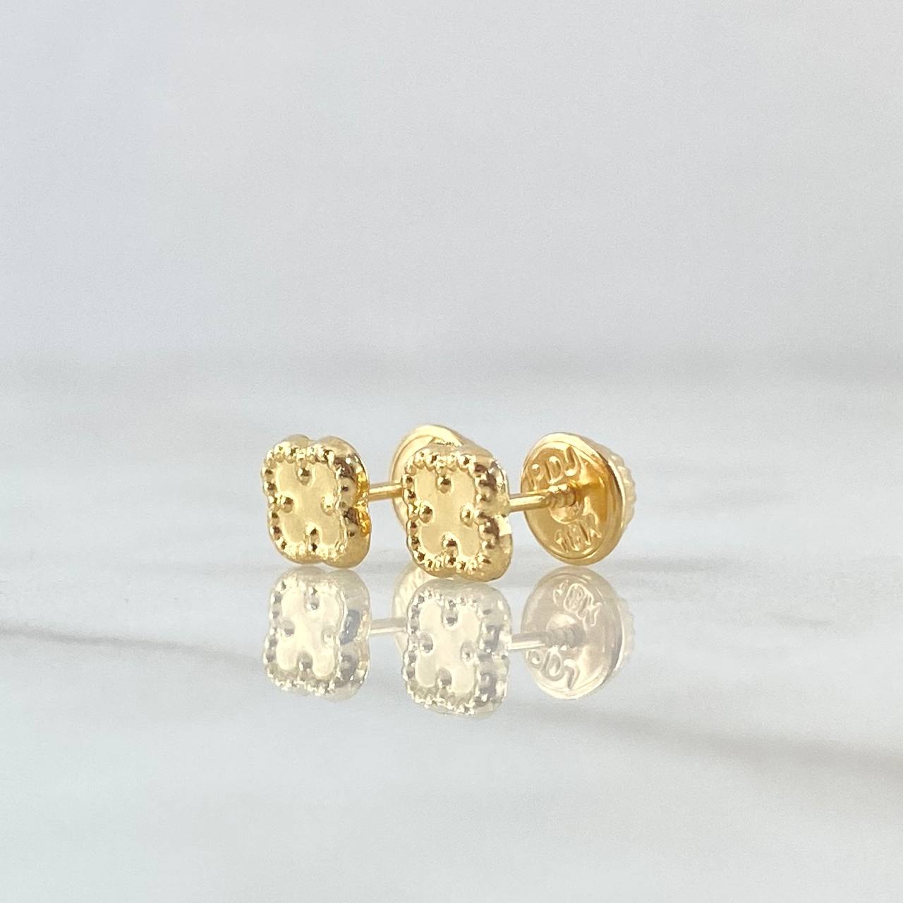 Stud Earrings Treból VCyA 0.55gr / 5mm Dotted Edge Yellow Gold Nac.Esp. 18K ©