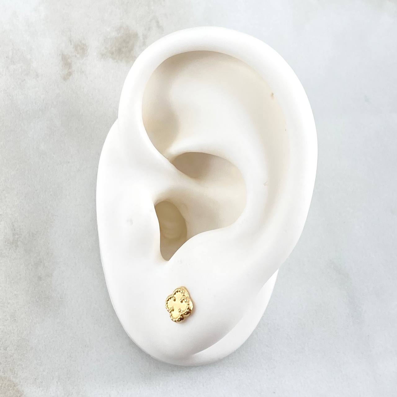 Stud Earrings Treból VCyA 0.55gr / 5mm Dotted Edge Yellow Gold Nac.Esp. 18K ©