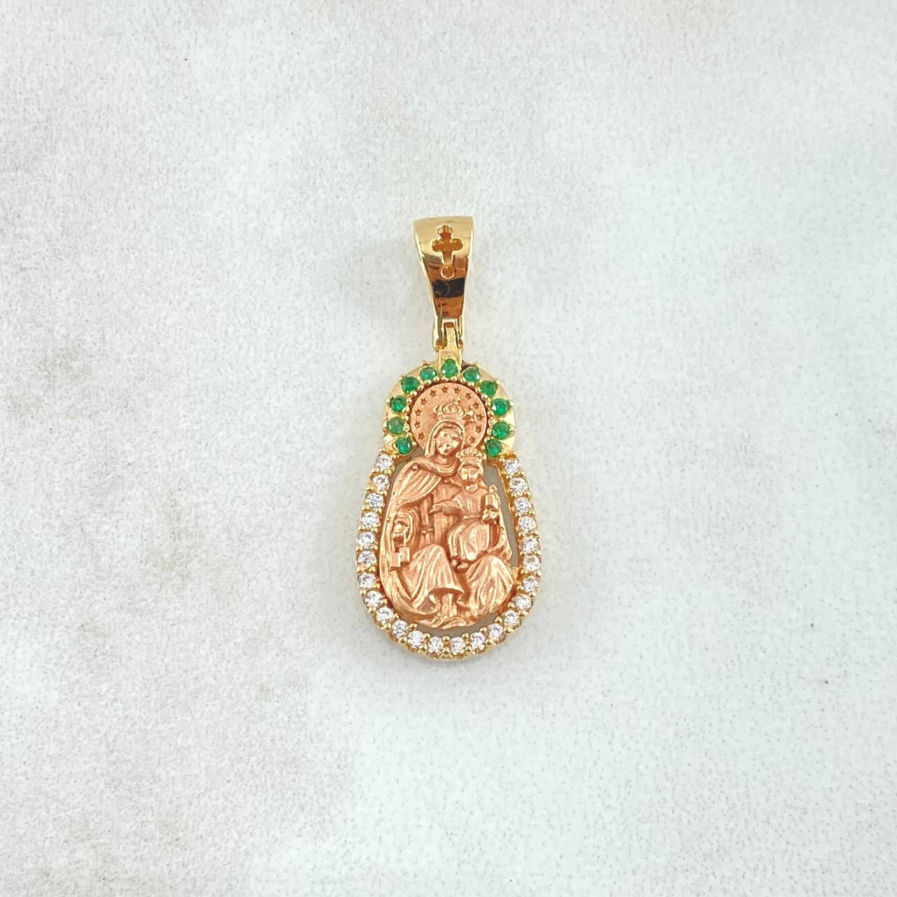 Pendant Virgen Del Carmen 2.45gr / 2.6cm / White and Green Zircons Two 18K Yellow and Rose Golds