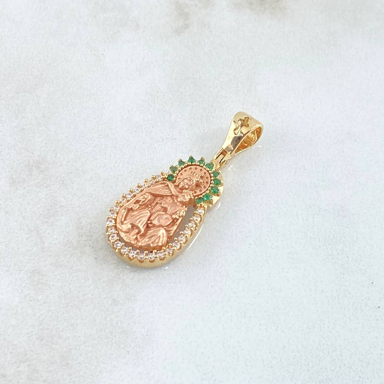 Pendant Virgen Del Carmen 2.45gr / 2.6cm / White and Green Zircons Two 18K Yellow and Rose Golds