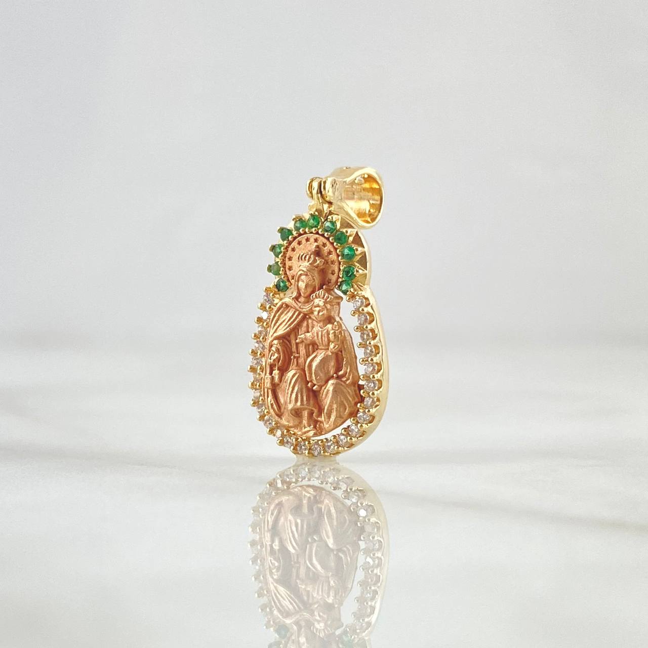 Pendant Virgen Del Carmen 2.45gr / 2.6cm / White and Green Zircons Two 18K Yellow and Rose Golds