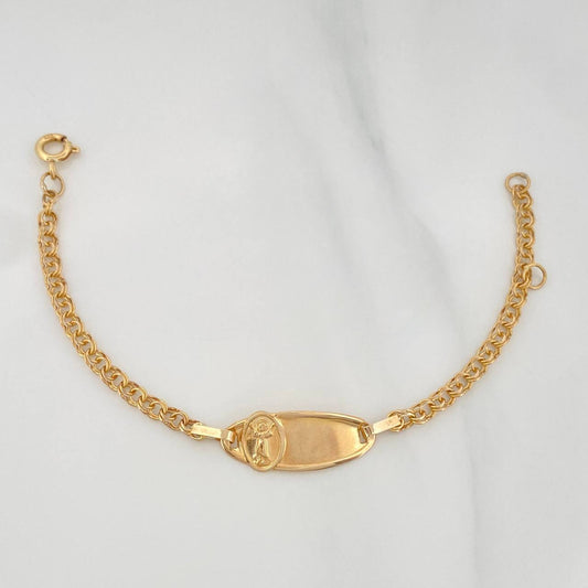 Pulso Bebé Placa Ovalada Divino Niño 2.1 g / 5 1/4 in / 3 mm Oro Amarillo 18K