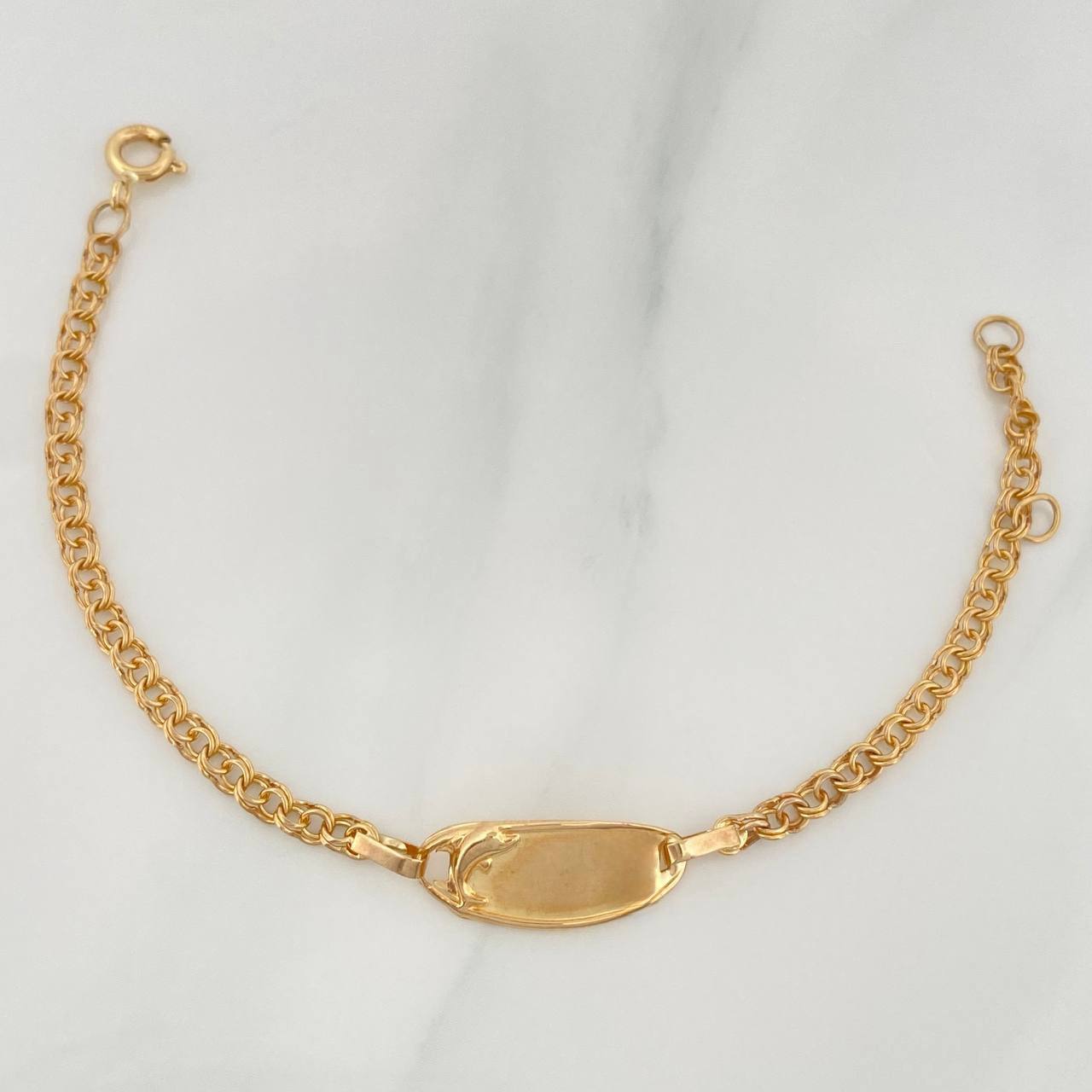 Bracelet Baby Roll-On Oval Plate Dolphin 2.35 g / 6 1/4 in / 5 1/2 in 2.8 mm Yellow Gold 18K