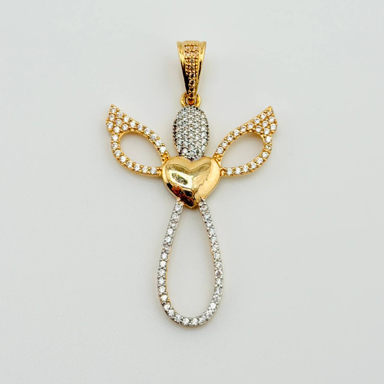 Dije Cruz Corazón Angel 5gr / 2 in / Oro Amarillo 18K ©
