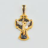 Dije Cruz San Miguel Tupida 7.1gr / 1 3/4 in / Dos Oros Amarillo Blanco 18K ©