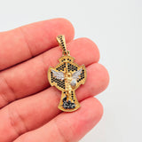 Dije Cruz San Miguel Tupida 7.1gr / 1 3/4 in / Dos Oros Amarillo Blanco 18K ©