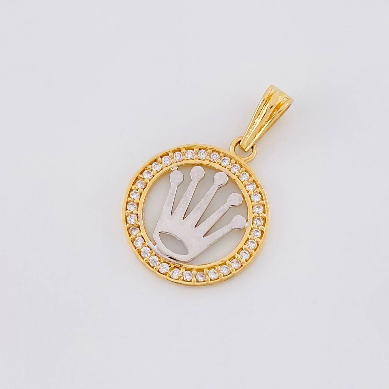 Dije Circulo Corona 1.5g / 3/4 in Dos Oros Amarillo Blanco 18K