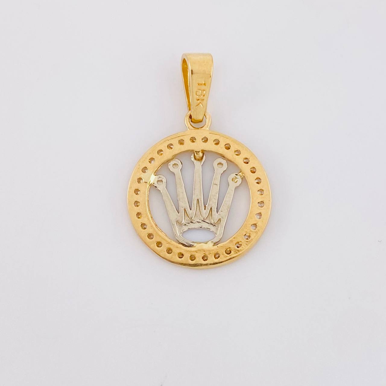 Dije Circulo Corona 1.5g / 3/4 in Dos Oros Amarillo Blanco 18K