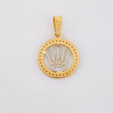 Dije Circulo Corona 1.5g / 3/4 in Dos Oros Amarillo Blanco 18K