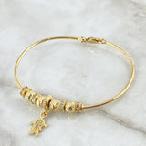 Pulso PD Niña 8.75gr / 18.5cm / 6mm Bolas Diamantadas - Circones Blancos Oro Amarillo 18K