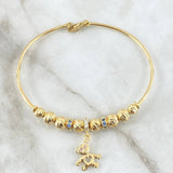 Bracelet PD Bear 8.4gr / 18.5cm / 5mm - 6 mm Beads Diamond Cut - White Zircons - Light Blue 18K Yellow Gold