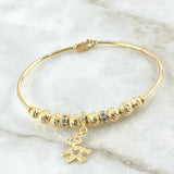 Bracelet PD Bear 8.4gr / 18.5cm / 5mm - 6 mm Beads Diamond Cut - White Zircons - Light Blue 18K Yellow Gold