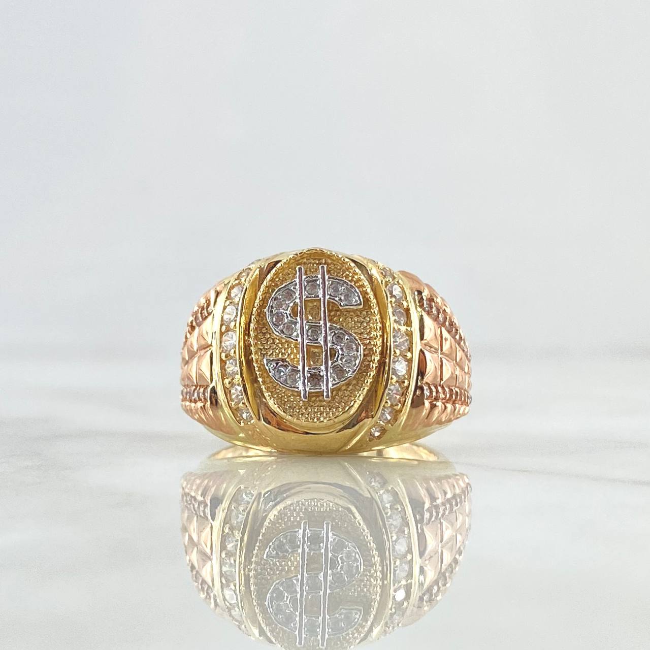 Signet Ring Dollar Sign 10gr / T10 / White Zircons Three 18K Golds ©