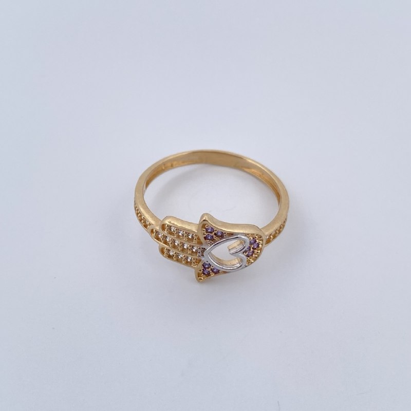 Hamsa Hand Heart Ring 2.4gr / Size 7 1/4 / 18K Gold &