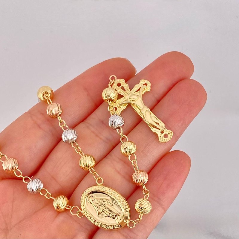 Rosary Miraculous Virgin 22.95g / 28 in / 7mm Three Golds 18K