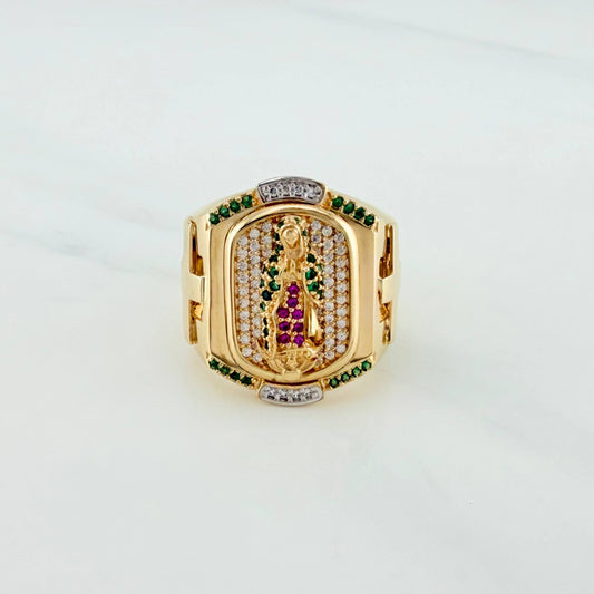Anillo Virgen De Guadalupe 12.35 g / T9 1/2 Dos Oros Amarillo Blanco 18K