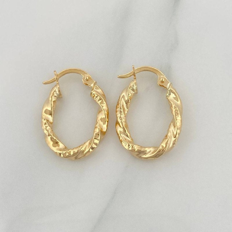 Hoop Earrings Milu Oval Striped 1.55 g / 3/4 in Yellow Gold 18K