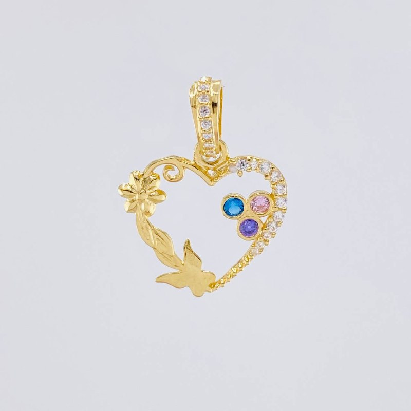 Dije Corazón Mariposa Flor 1.7g / 3/4 in Tres Oros 18K