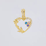 Dije Corazón Mariposa Flor 1.7g / 3/4 in Tres Oros 18K