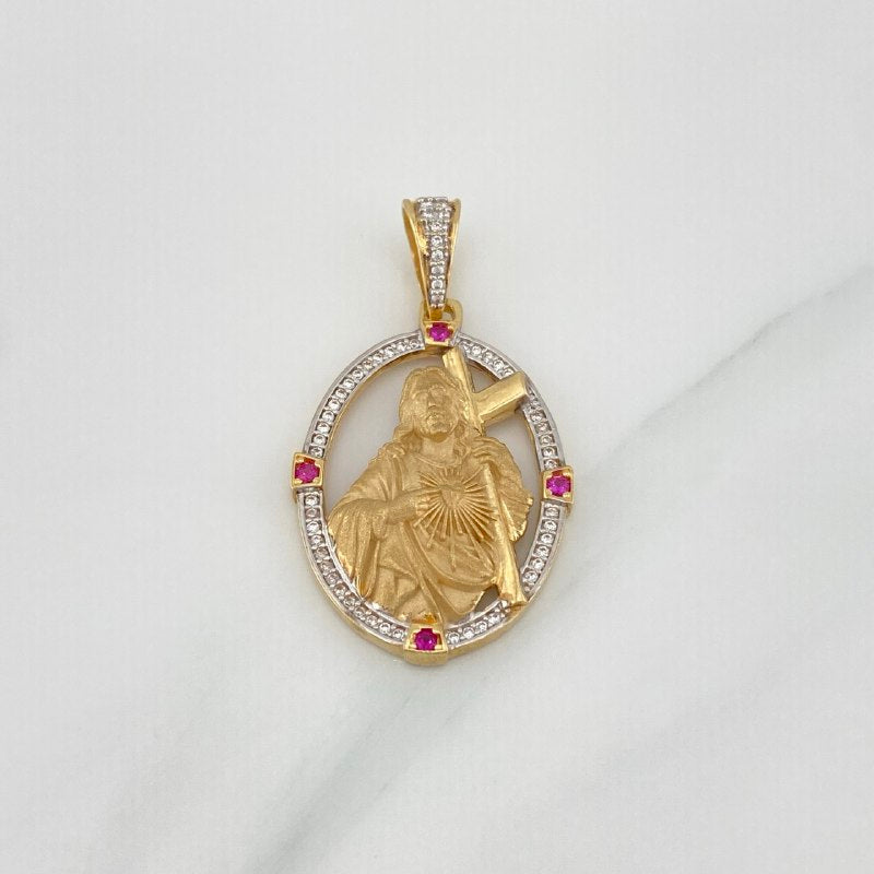 Dije Sagrado Corazon De Jesus 7.7 g / 1 3/4 in Dos Oros Amarillo Blanco 18K