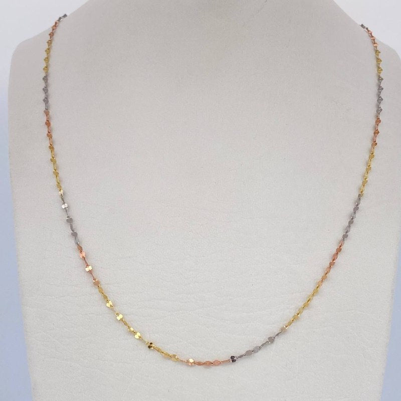 Flower Mirror Chain 0.85gr / 17.7in / Three Golds +3 18K $