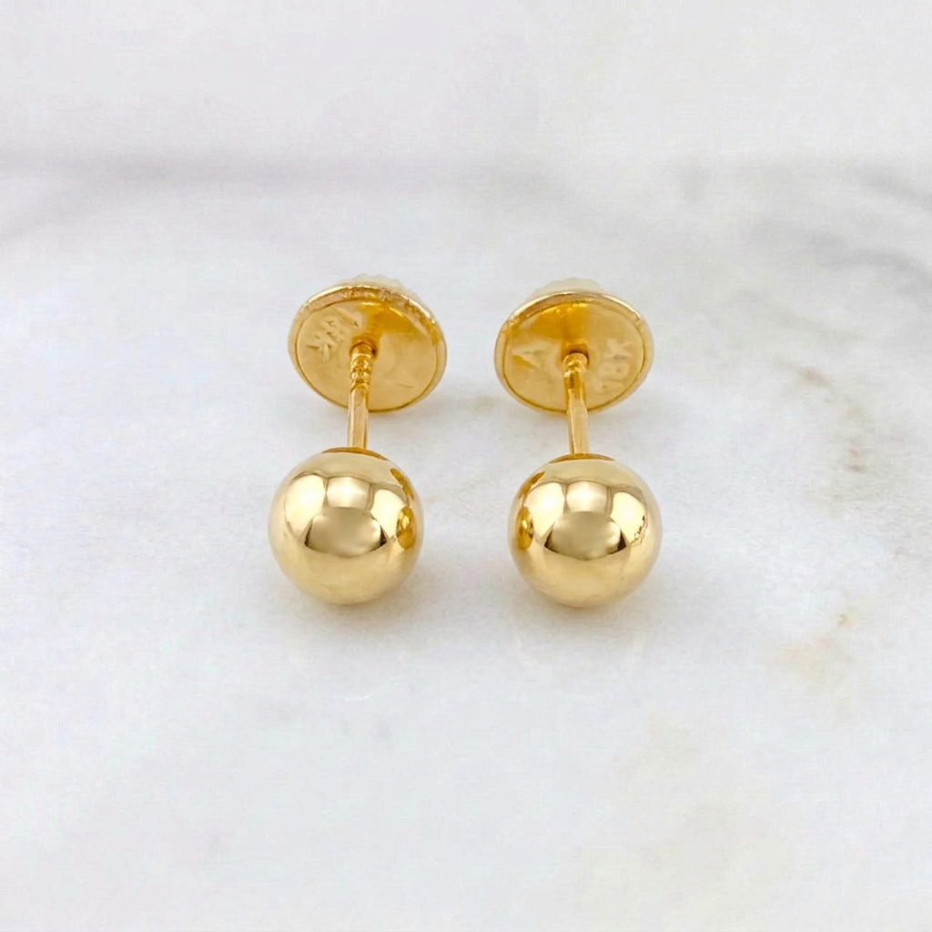 Plain Bead Stud Earrings 0.6 g / in / 6 mm Yellow Gold 18K