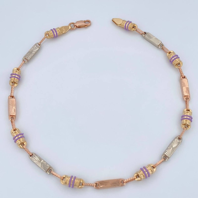 Rustic Rectangular Link Anklet 6.05gr / 10.3in / 18K Gold $