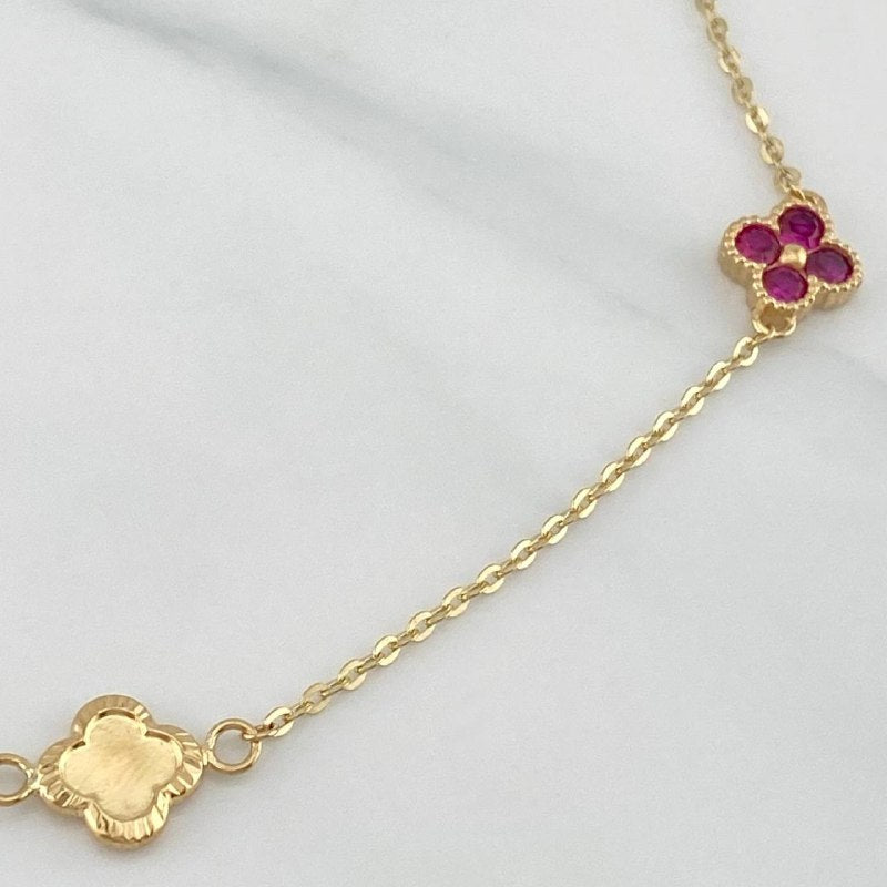 Tobillera Trebol Aro Seguido 3.75 g / 10 in / 1.2 mm Oro Amarillo 18K