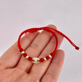 Pulsera Tejida Rojo Herraje de GC Bolas Lisas Oro Amarillo 18K