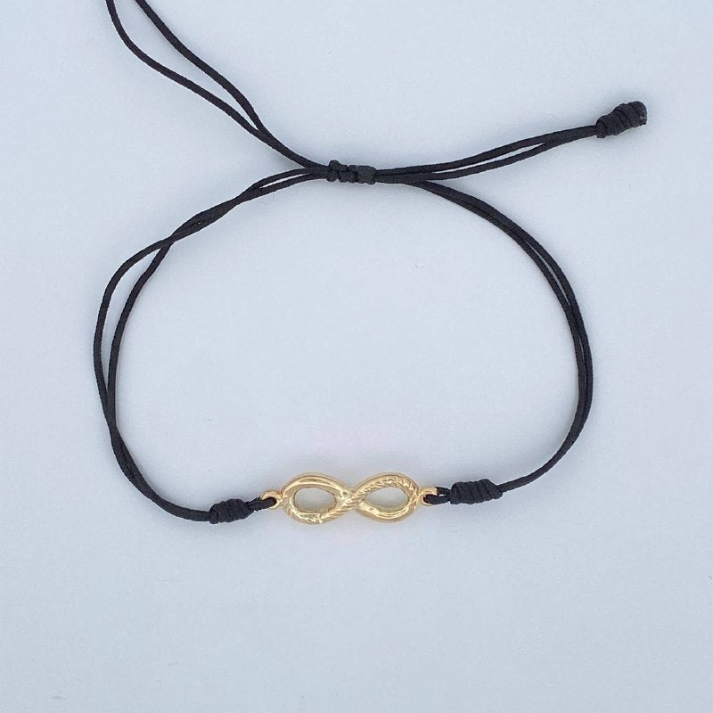 Pulsera Tejida Negra Infinito. 1.15gr / Oro 18K &