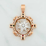 Pendant Compass Cardinal Star 32 g / 2 1/4 in Two Golds White Rose 18K