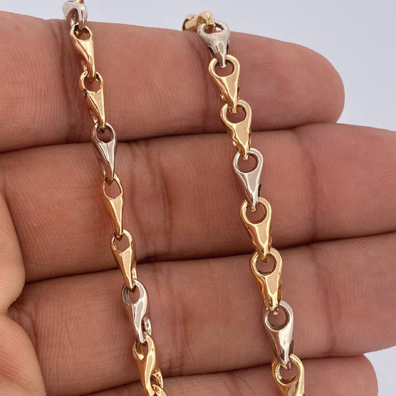 Cadena Rustica Espiga 9.9gr / 19 in / Dos Oros Amarillo Blanco 18K &