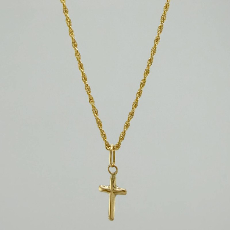 Set Cadena Lazo + Dije Cruz / 1,2 gr / 17 3/4 in Oro Amarillo 18K