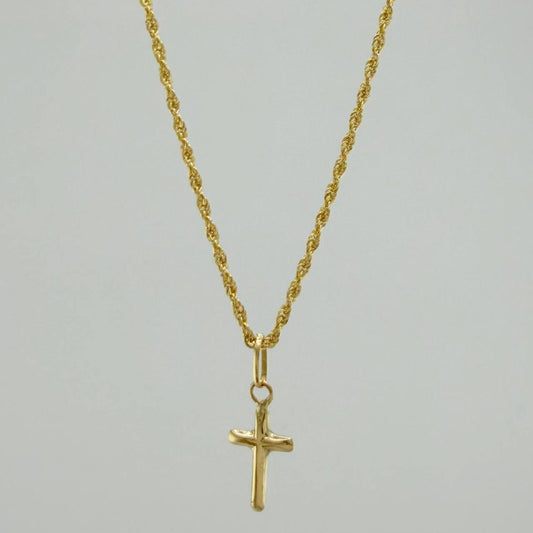 Set Cadena Lazo + Dije Cruz / 1,2 gr / 17 3/4 in Oro Amarillo 18K