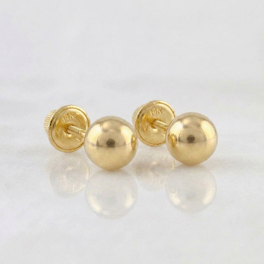 Stud Earrings Bead Plain 0.6 g / in / 6 mm Yellow Gold 18K